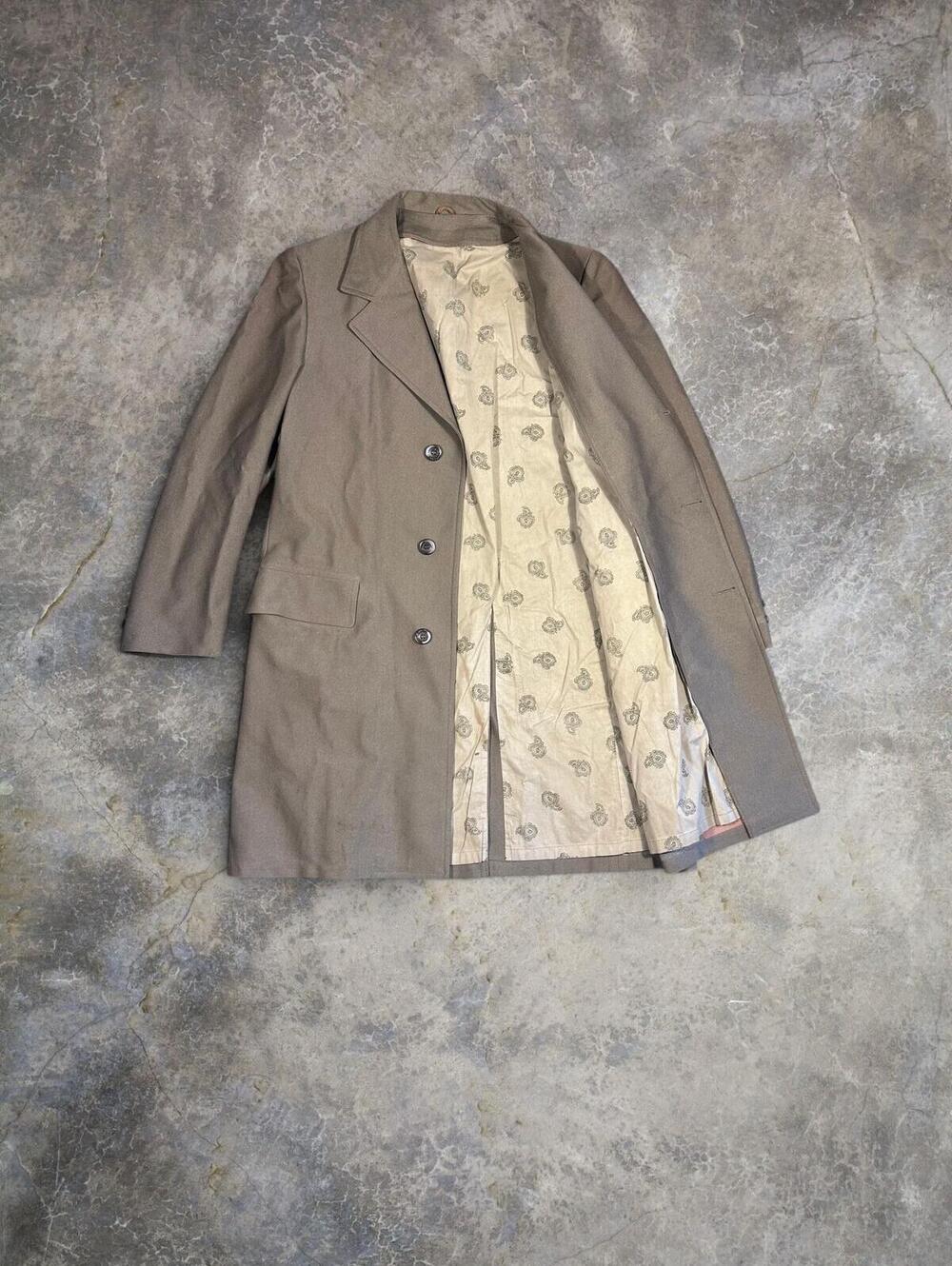 Vintage Sears Travelknit Tan Khaki Trench Coat Men's 42L